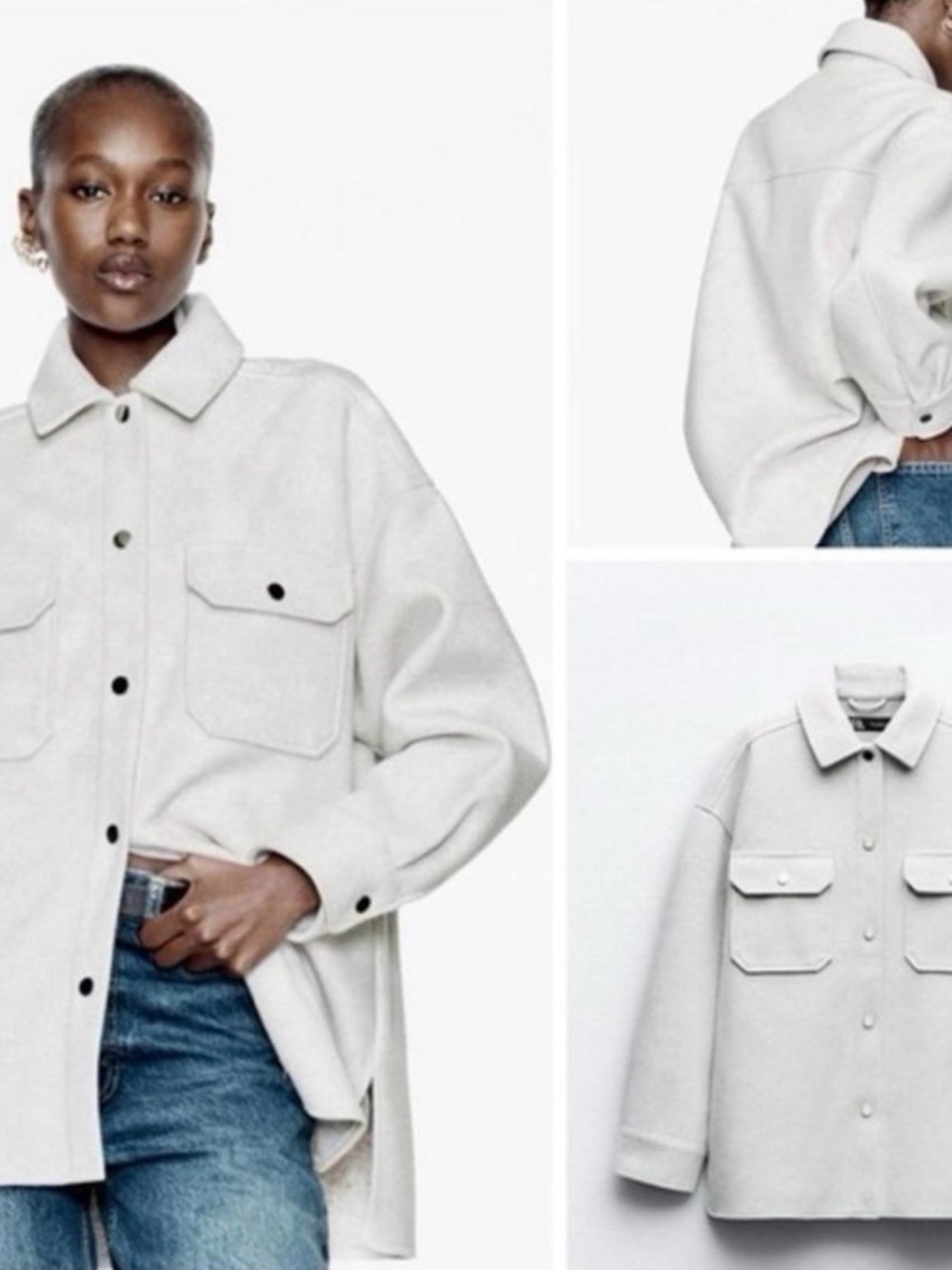 Zara Light Cream Oversized Shacket with Patch Pockets - Picture 2 of 7